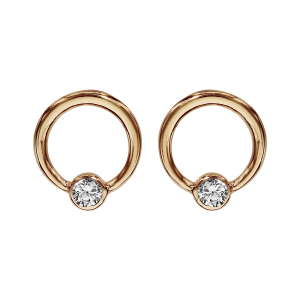 BOUCLES D'OREILLES TIGE PLAQUÉ OR CERCLE 1 OXYDE BLANC SERTI CLOS