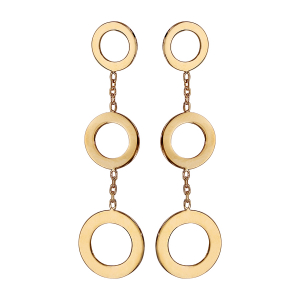 BOUCLES D'OREILLES TIGE PLAQUÉ OR PENDANTE 3 CERCLES PLATS AVEC CHAINETTE