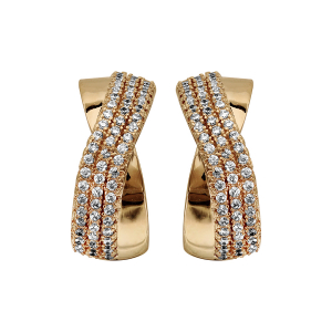 BOUCLES D'OREILLES PLAQUÉ OR CREOLE CROISE OXYDES BLANCS SERTIS