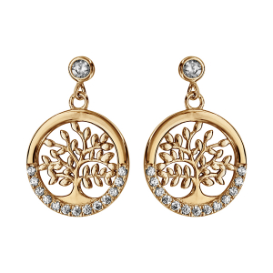 BOUCLES D'OREILLES TIGE PLAQUÉ OR ARBRE DE VIE OXYDES BLANCS SERTIS