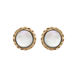 BOUCLES D'OREILLES TIGE PLAQUÉ OR AVEC PIERRE NACRE BLANCHE VÉRITABLE