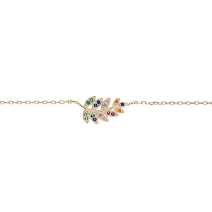 BRACELET PLAQUÉ OR FEUILLE OXYDES MULTI COULEURS SERTIS 16+3CM