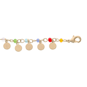 BRACELET EN PLAQUÉ OR PAMPILLES MULTI COULEURS 17+3CM