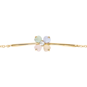 BRACELET PLAQUÉ OR FORME FLEUR VERRE OPAQUE PASTEL 16+2CM