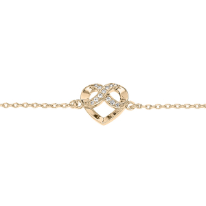 BRACELET PLAQUÉ OR COEUR ET INFINI OXYDES BLANCS SERTIS 16+3CM