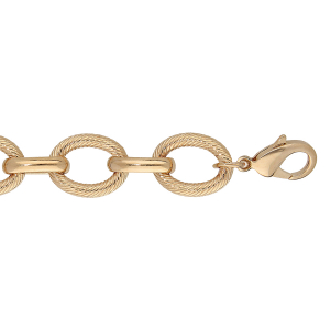 BRACELET PLAQUÉ OR MAILLES OVALES LISSES ET CISELEÉS FERMOIR MOUSQUETON 20+3CM