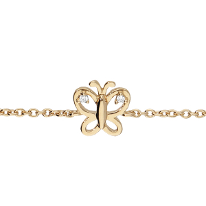 BRACELET PLAQUÉ OR PAPILLON AJOURE OXYDES BLANCS 13+4CM