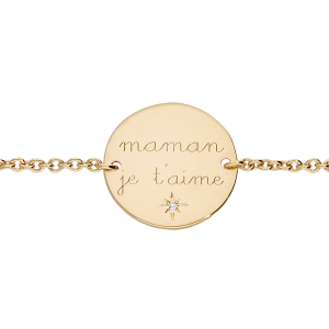 BRACELET PLAQUÉ OR  MAMAN JE T'AIME 1 OXYDE BLANC SERTI 18 CM AVEC ANNEAU A 16CM.