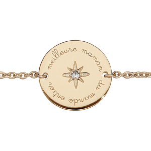 BRACELET PLAQUÉ OR  MEILLEURE MAMAN DU MONDE ENTIER AVEC OXYDE BLANC SERTI 16+3CM