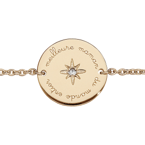 BRACELET PLAQUÉ OR  MEILLEURE MAMAN DU MONDE ENTIER AVEC OXYDE BLANC SERTI 15+3CM
