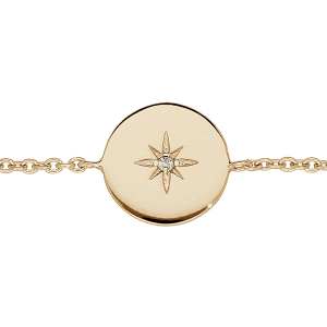 BRACELET PLAQUÉ OR PASTILLE AVEC ETOILE OXYDE BLANC SERTI 16+3CM