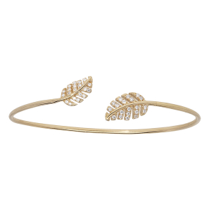 BRACELET PLAQUÉ OR JONC FEUILLAGE OXYDES BLANCS SERTIS
