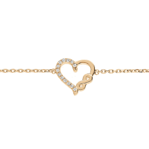BRACELET PLAQUÉ OR COEUR ET INFINI OXYDES BLANCS SERTIS 16+2CM