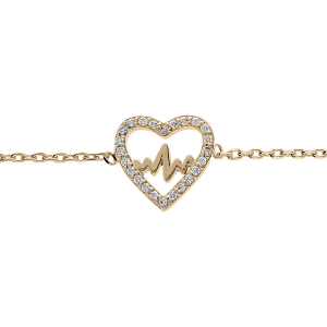 BRACELET PLAQUÉ OR COEUR AVEC COURBE OXYDES BLANCS SERTIS 16+2CM