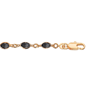 BRACELET PLAQUÉ OR PIERRES OVALE NOIRES 16+3CM