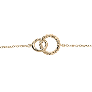 BRACELET PLAQUÉ OR DOUBLE ANNEAUX ENTREMELES LISSE ET TORSADE 16+3CM