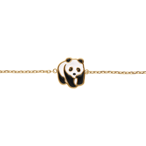 BRACELET PLAQUÉ OR PANDA RÉSINE NOIRE ET BLANCHE  14+2CM