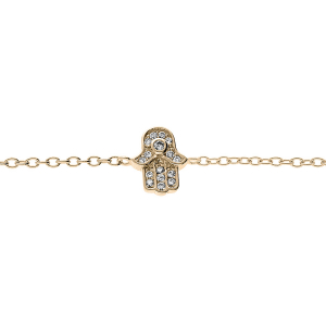 BRACELET PLAQUÉ OR MAIN DE FATMA OXYDES BLANCS SERTIS 16+3CM