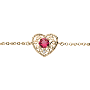 BRACELET PLAQUÉ OR COEUR AJOURÉE OXYDE FUSHIA 16+2CM