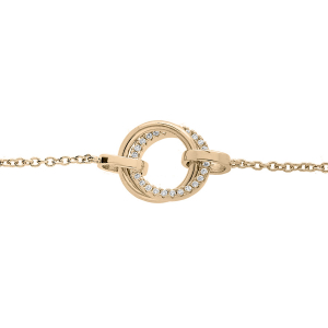 BRACELET PLAQUÉ OR DOUBLE CERCLE LISSE ET SCINTILLANT OXYDES BLANCS SERTIS 16+2CM