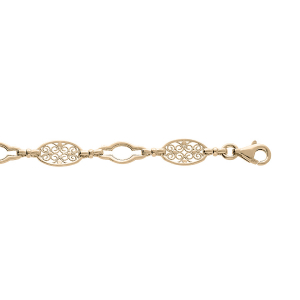 BRACELET PLAQUÉ OR FILIGRANE OVALE ET MAILLONS AJOURÉS 16+3CM