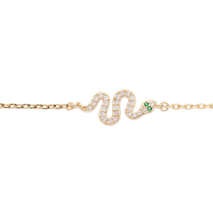 BRACELET PLAQUÉ OR SERPENT OXYDES BLANCS ET VERTS SERTIS 16,5+2,5CM