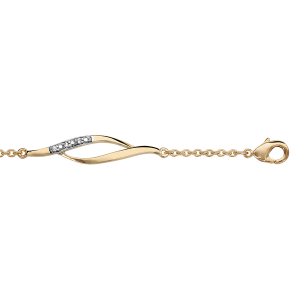 BRACELET PLAQUÉ OR MOTIF FORME LOSANGE BARETTES OXYDES BLANCS SERTIS 16+2,5CM