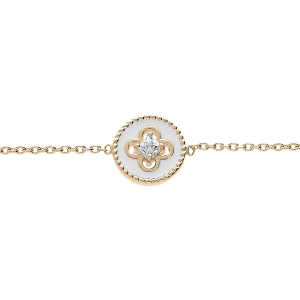 BRACELET PLAQUÉ OR PASTILLE RÉSINE BLANCHE CROIX OXYDES BLANCS SERTIS 16+2CM