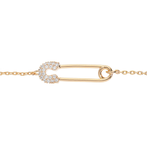 BRACELET PLAQUÉ OR EPINGLE A NOURRICE OXYDES BLANCS SERTIS 16,5+3CM