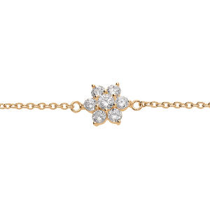 BRACELET PLAQUÉ OR PENDENTIF FLEUR MARGUERITE OXYDES BLANCS SERTIS  16+2.5CM