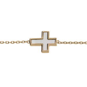 BRACELET PLAQUÉ OR CROIX NACRE BLANCHE 18CM REGLABLE 16CM