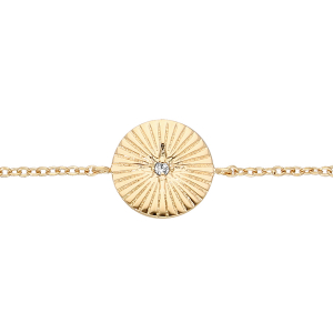 BRACELET PLAQUÉ OR AVEC ROND STRIÉ AVEC OXYDE BLANC SERTI 16+2CM