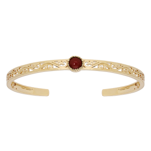 BRACELET PLAQUÉ OR JONC FILIGRANE AVEC PIERRE RONDE SYNTHETIQUE ROUGE