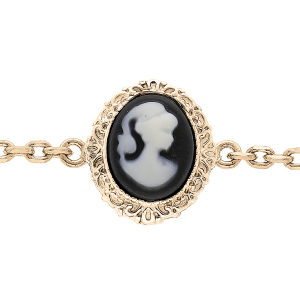 BRACELET PLAQUÉ OR CAMÉE NOIR 16+3CM
