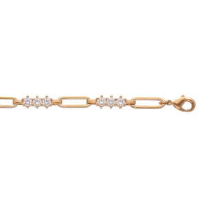 BRACELET PLAQUÉ OR MAILLES RECTANGLES ET OXYDES BLANCS SERTIS 17+3CM