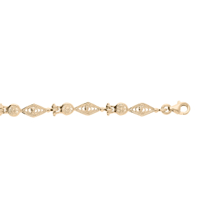 BRACELET PLAQUÉ OR OXYDES BLANCS SERTIS ET MOTIFS FILIGRANES 16+3CM