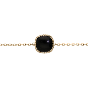 BRACELET PLAQUÉ OR CARRÉ ONYX IMITATION  16+2CM