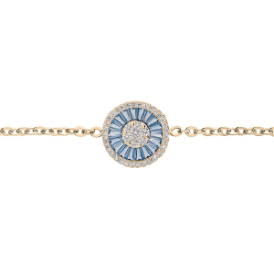 BRACELET PLAQUÉ OR ROND OXYDES RECTANGULAIRES BLEUS ET CONTOUR OXYDES BLANCS SERTIS 16+3CM