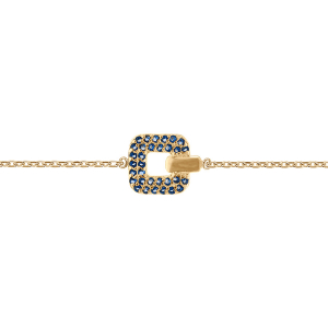 BRACELET PLAQUÉ OR CARRÉ OXYDES BLEU  SERTIS 18CM RÉGLABLE 16