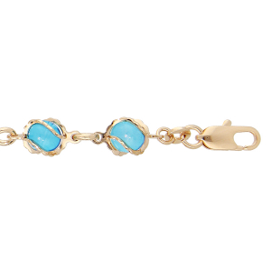 BRACELET PLAQUÉ OR BOULES BLEUES COULEUR TURQUOISE SYNTHÉTIQUE 16+3CM