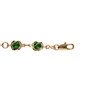 BRACELET PLAQUÉ OR BOULES VERTES  SYNTHÉTIQUE 16+3CM