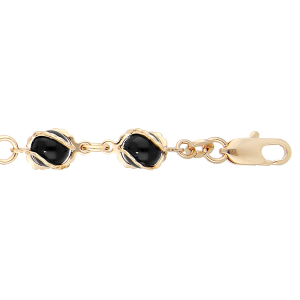 BRACELET PLAQUÉ OR BOULES NOIRES SYNTHÉTIQUE 16+3CM