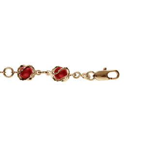 BRACELET PLAQUÉ OR BOULES ROUGES SYNTHÉTIQUE 16+3CM