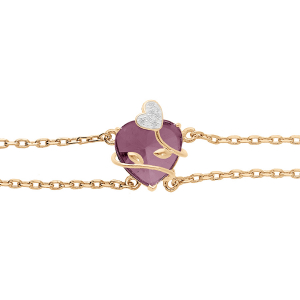 BRACELET PLAQUÉ OR COEUR OXYDE VIOLET AVEC VOLUTE 15+3CM