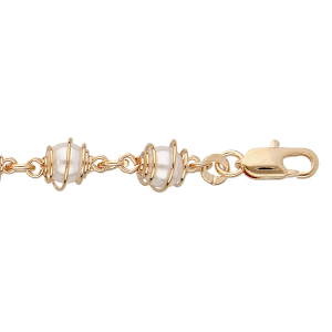 BRACELET PLAQUÉ OR  BOULES BLANCHES IMITATION  16+3CM