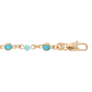 BRACELET PLAQUÉ OR PIERRES SYNTHETIQUE COULEUR TURQUOISE ANNEAUX 16+3CM