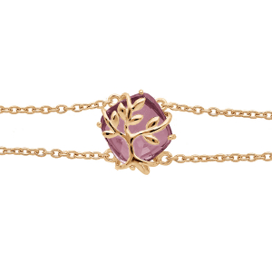 BRACELET PLAQUÉ OR  OXYDE VIOLET AVEC VOLUTE ARBRE DE VIE  16+3CM