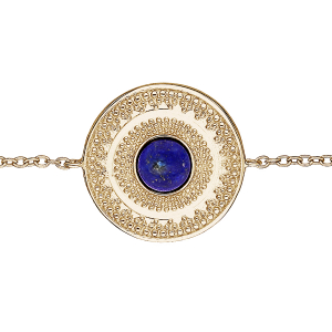 BRACELET PLAQUÉ OR FORME RONDE PIERRE LAPIS LAZULI VÉRITABLE 16+2CM