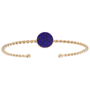 BRACELET PLAQUÉ OR JONC FIL TORSADE PIERRE LAPIS LAZULI VÉRITABLE