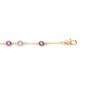 BRACELET PLAQUÉ OR OXYDES RONDS VIOLETS 16+3CM